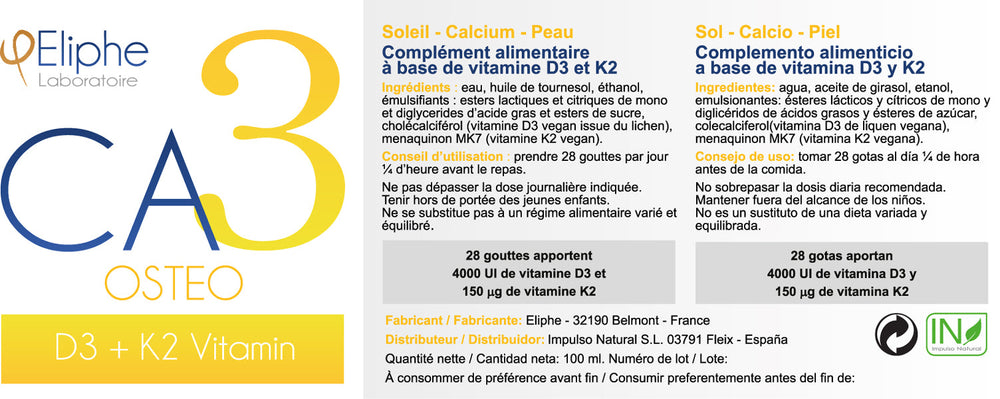 Vitamin D3 + K2 liposomal Eliphe CA3 100 ml label