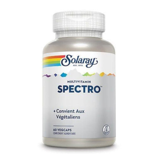 Flacon de multivitamines Solaray Spectro, 60 gélules végétaliennes.