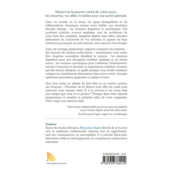 Livre les enzymes chimistes de la nature Benjamin Dupre dos