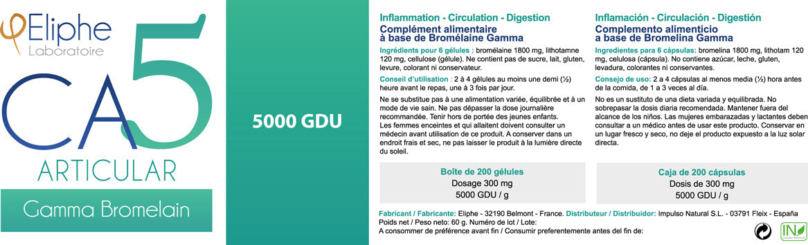 Bromelain Gamma Eliphe 5000 GDU label