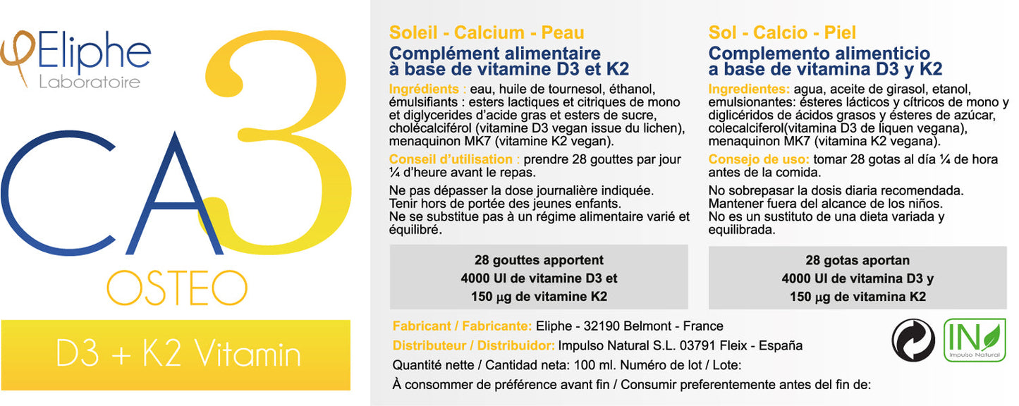 Vitamin D3 + K2 liposomal Eliphe CA3 100 ml label